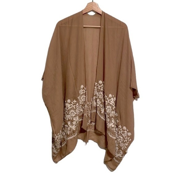 Girl Intuitive Floral Embroidered Stitched Kimono Boho Brown White One‎ Size - Picture 2 of 6